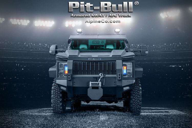 Pit-Bull armored SWAT/APC truck with reinforced front grille and tactical lighting