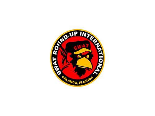 Logo for SWAT Round-Up International, featuring a stylized eagle head wearing a SWAT cap, with text "SWAT Round-Up International" and "Orlando, Florida" in a circular design.